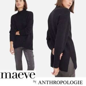 Maeve for Anthropologie Crystal Mock Neck Hi/Low Tunic Sweater Black Size L